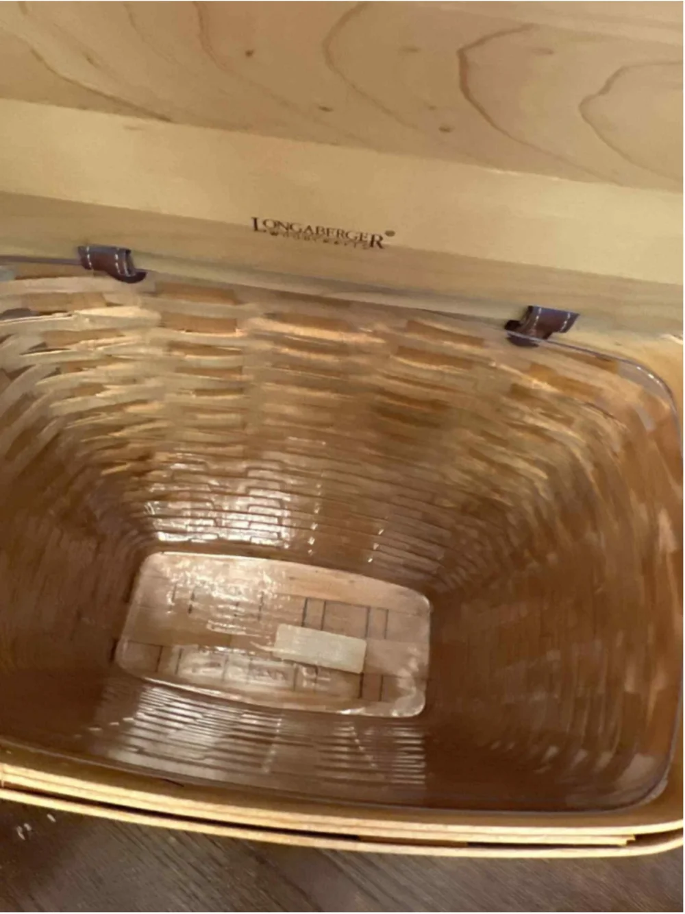 Longaberger 2002 Signed Basket Woodcraft Lid & Liner Maker Initials Signed